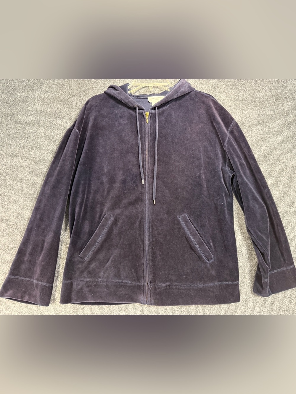 Vintage Jones New York Dark Navy Velour Zip-Up Hoodie